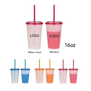 16 oz Color Changing Stadium Cups with Lid and Straw