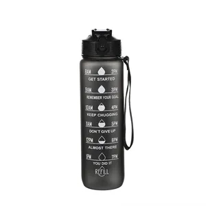 32 oz Gradient Color Water Bottle With Time Marker Straw Lid