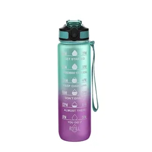 32 oz Gradient Color Water Bottle With Time Marker Straw Lid