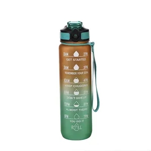 32 oz Gradient Color Water Bottle With Time Marker Straw Lid