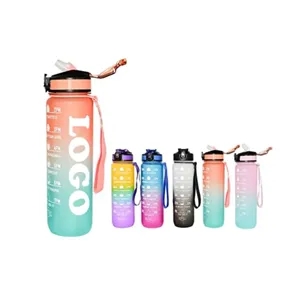 32 oz Gradient Color Water Bottle With Time Marker Straw Lid