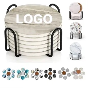 Marble Style Ceramic Drink Coaster for Tabletop Protection