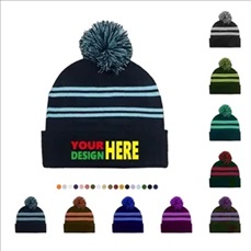 Acrylic Knit Beanie Cap With Pom