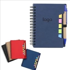 Brown paper notebook with pen and post-it notes
