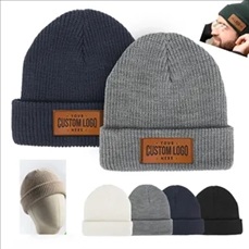 Cuffed Knit Beanie With Faux Leather Patch